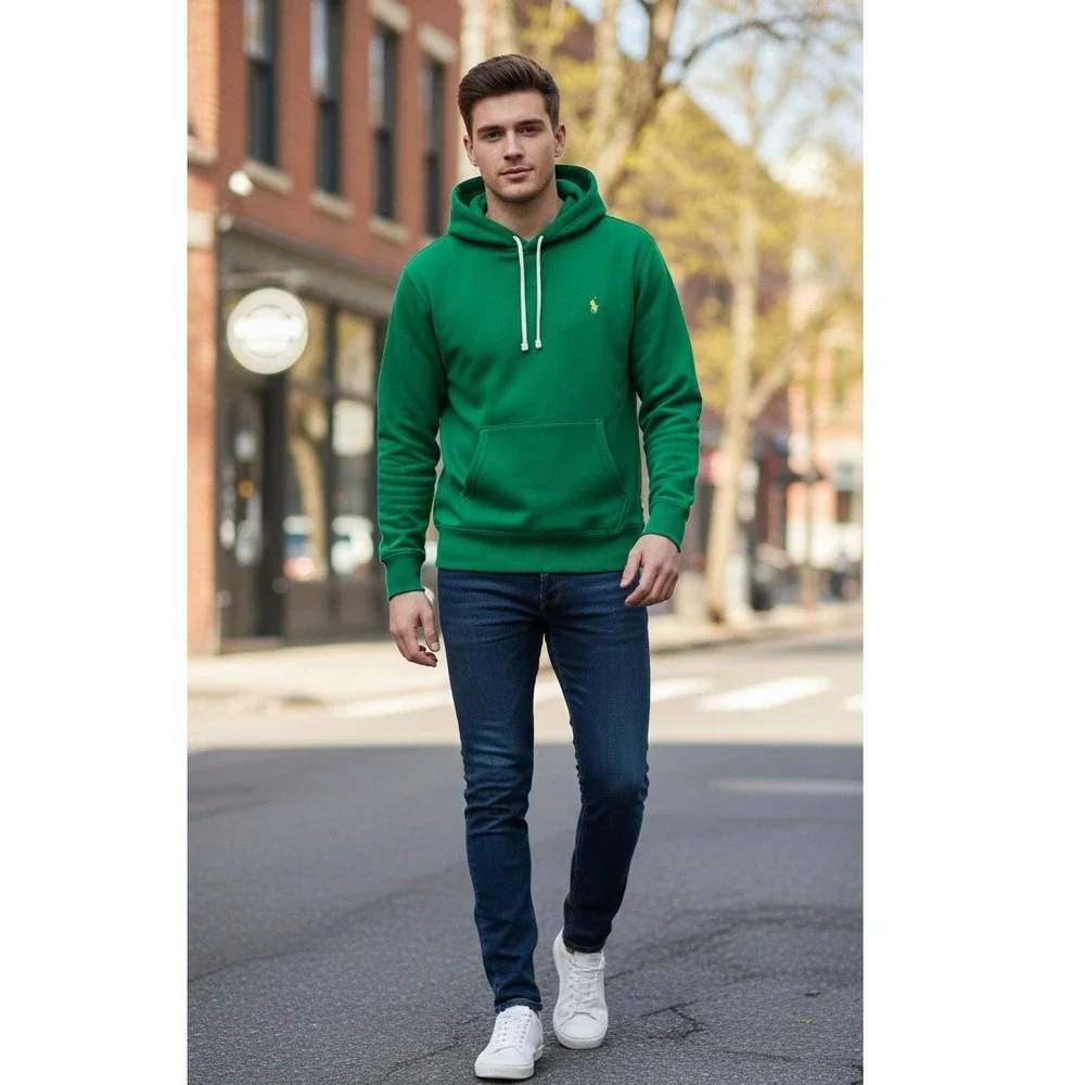 Polo Ralph Lauren Green Fleece Hoodie Mens Size L Classic Pony Logo Casual New